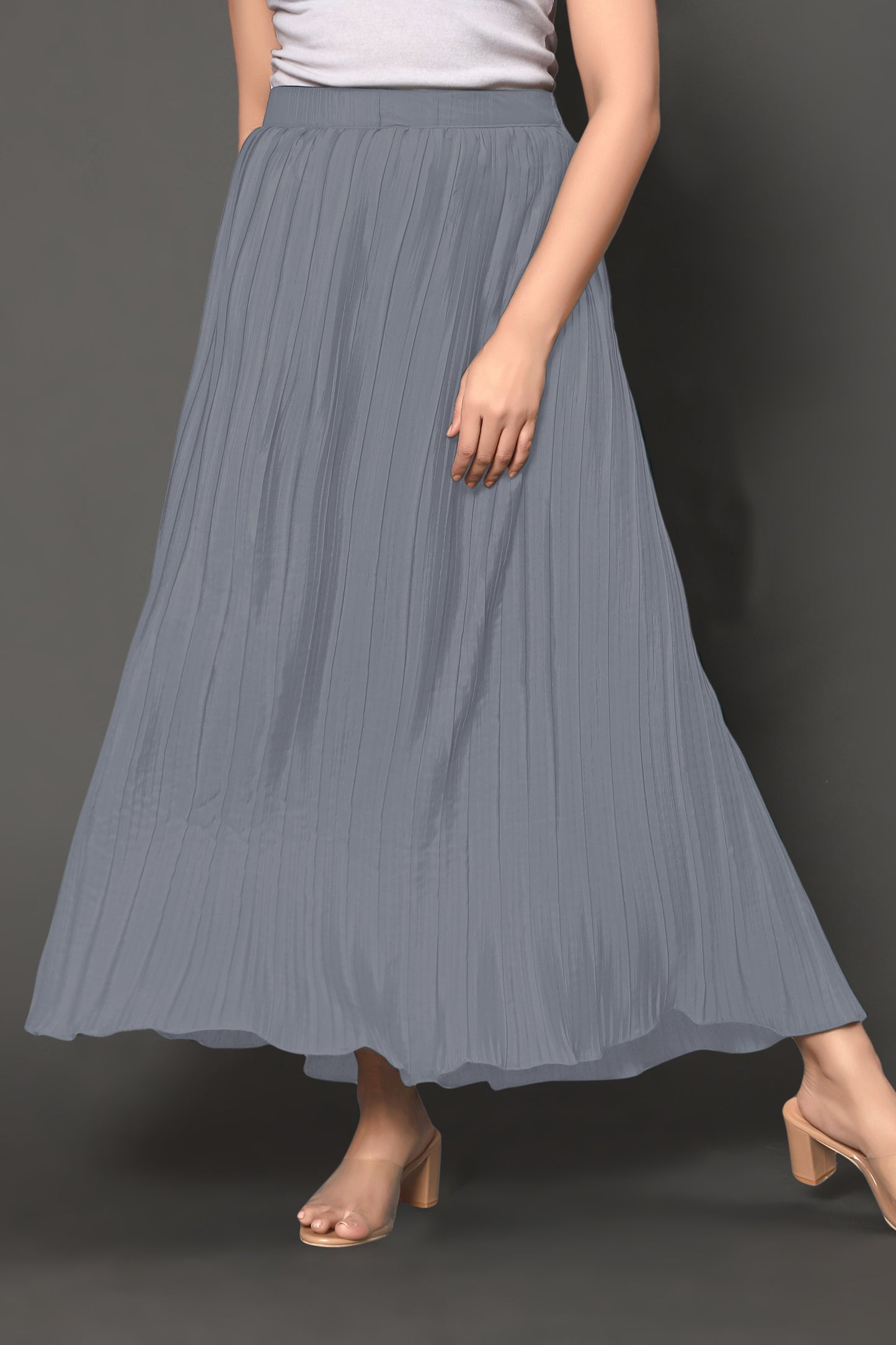 women's silk pleated flaired midi skirt