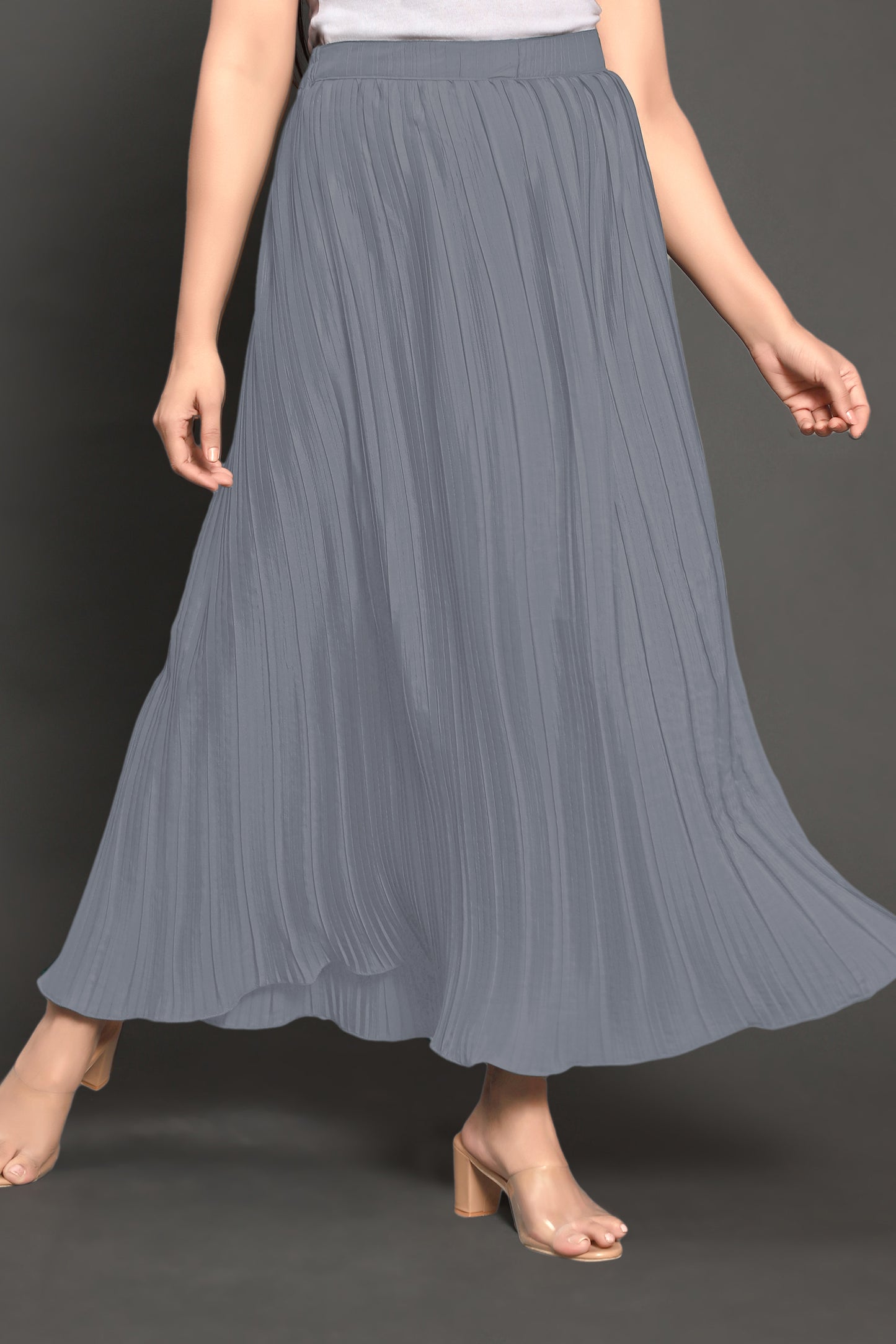 women's silk pleated flaired midi skirt