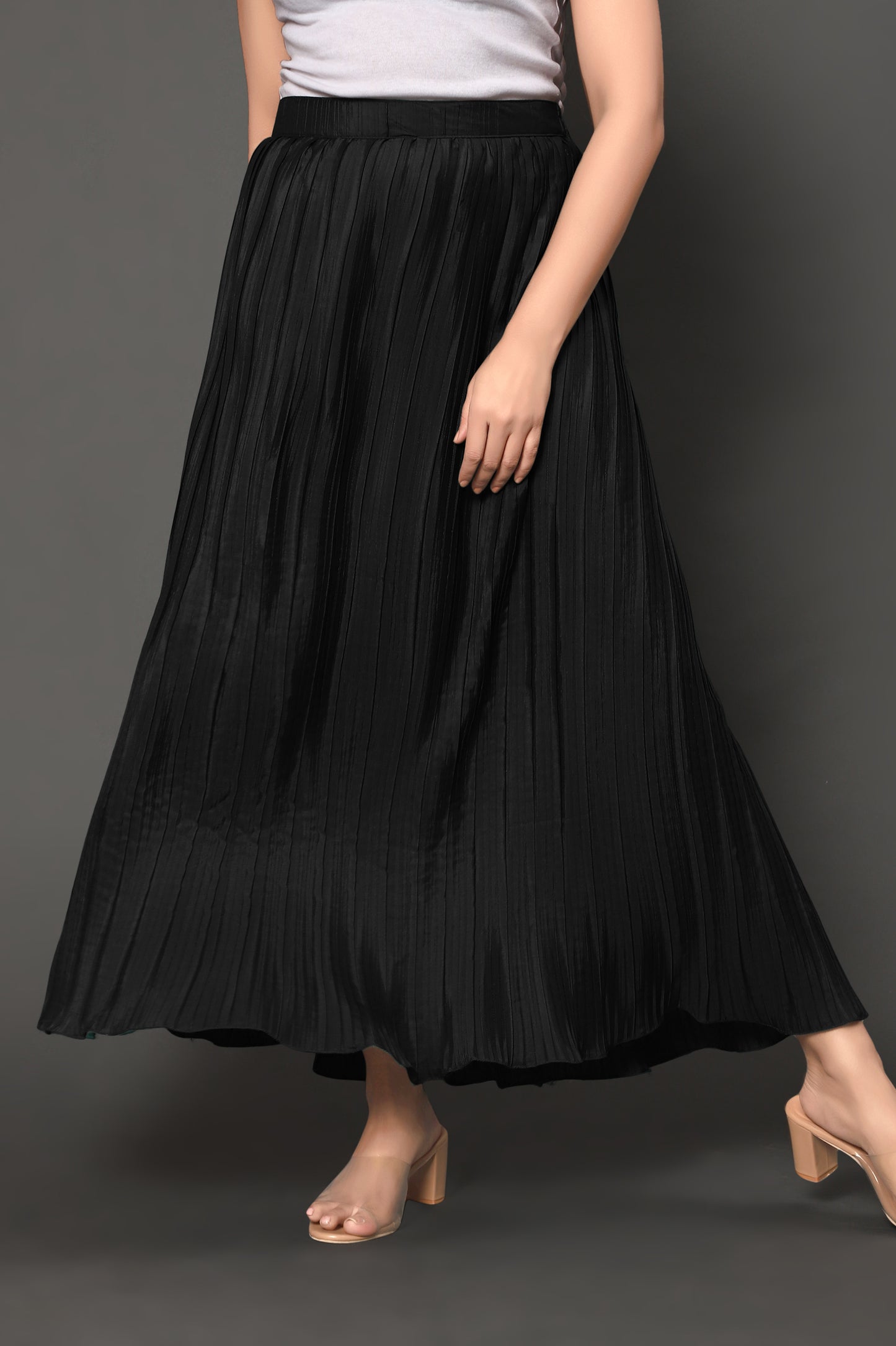 women's silk pleated flaired midi skirt