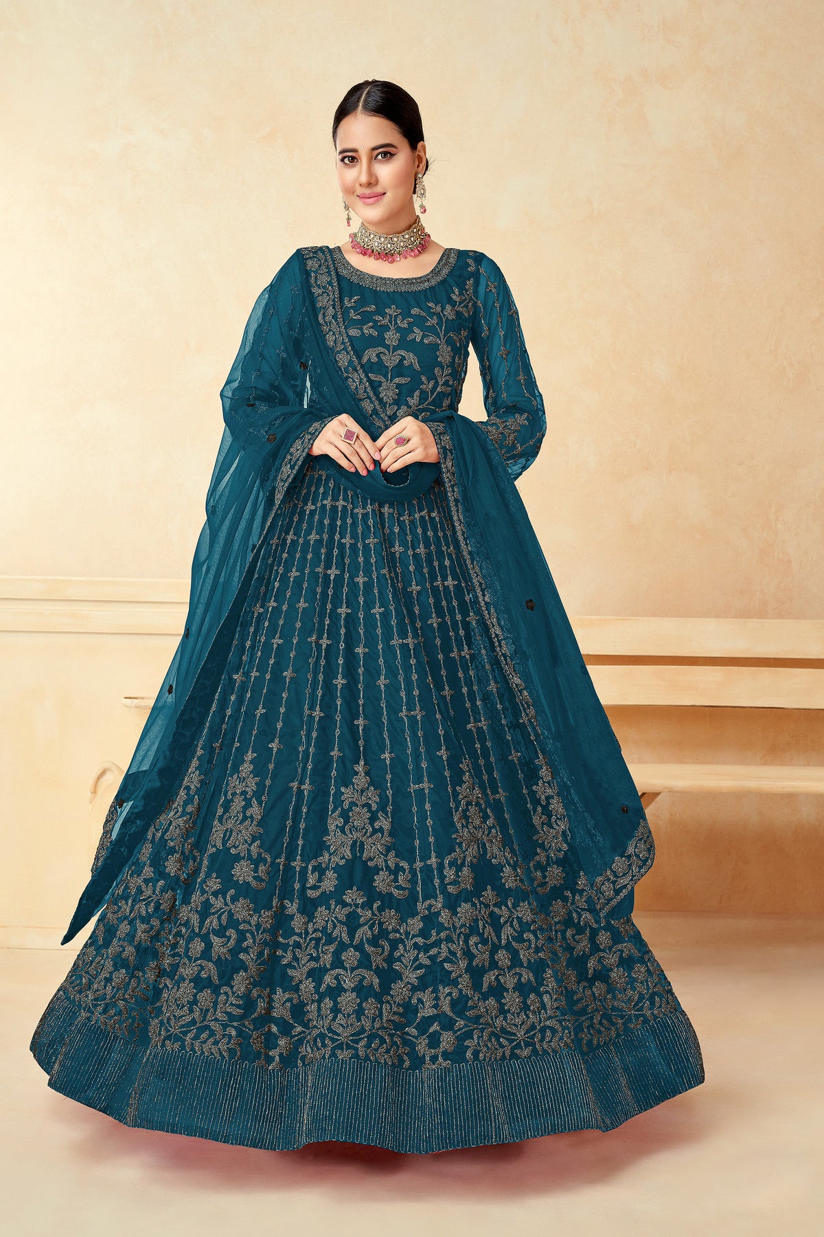 Net and Santoon Embroidered Full Flaired Anarkali Party Wear Gown for –  RUDRAPRAYAG