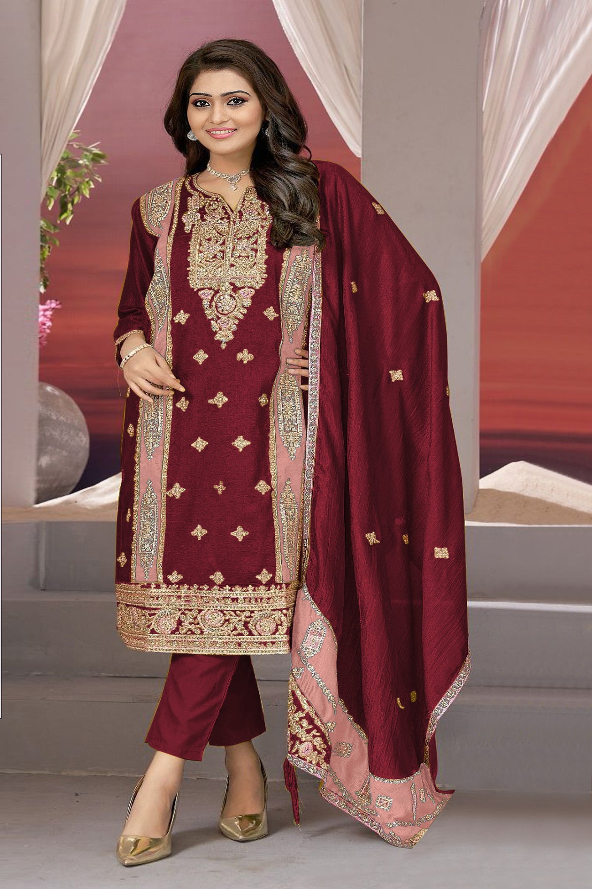 semi stitch / maroon