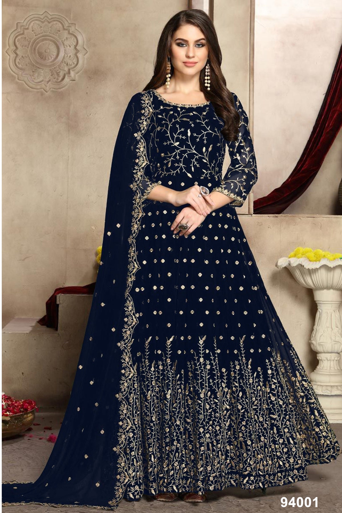 Georgette embroidered semi stitched anarkali suit hotsell