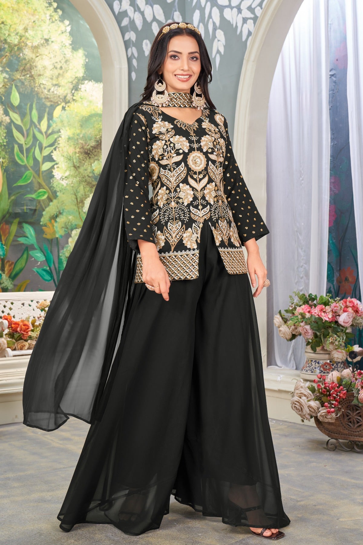 heavy work black color stitched designer party wear for women