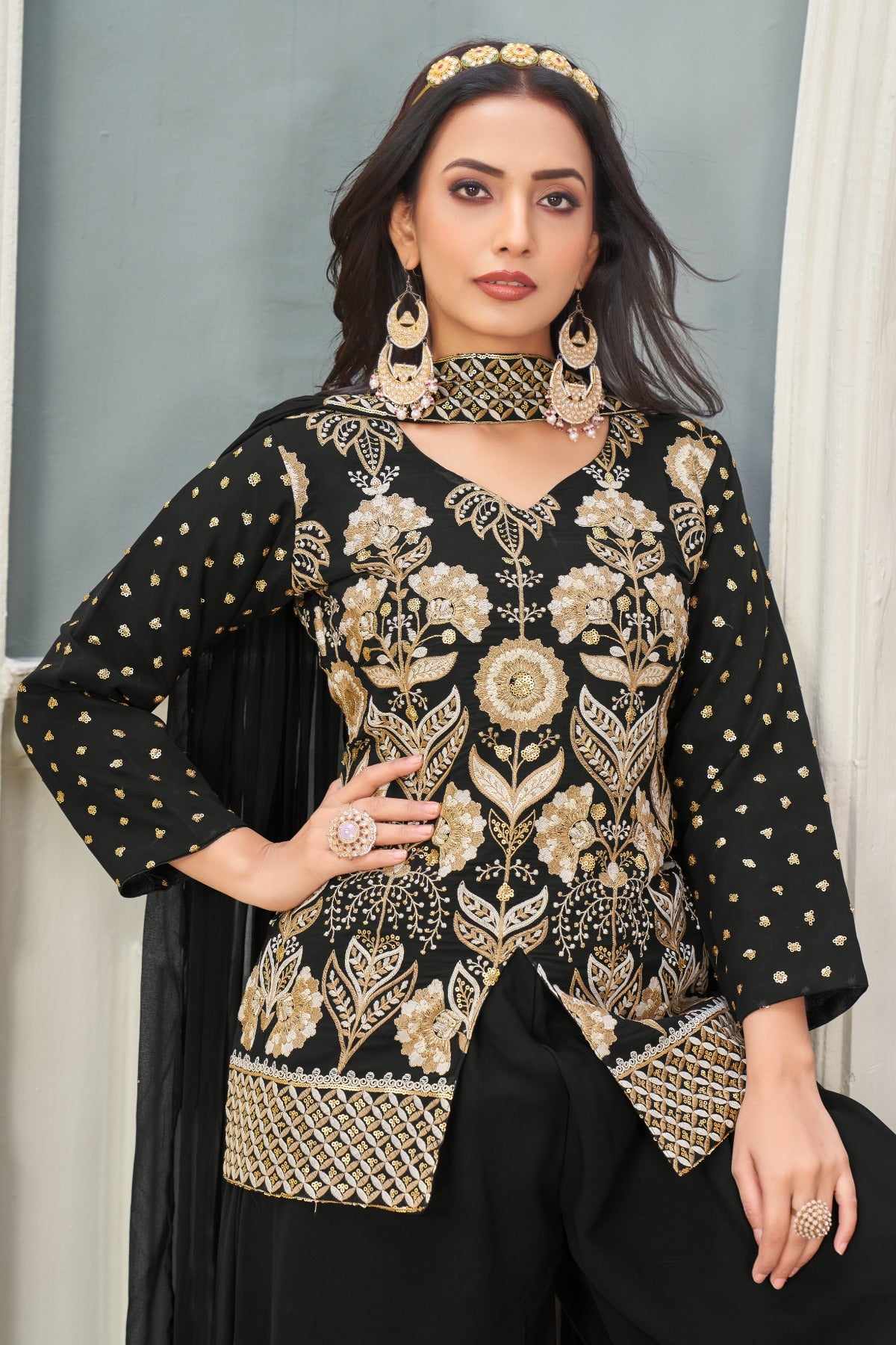 heavy work black color stitched designer party wear for women