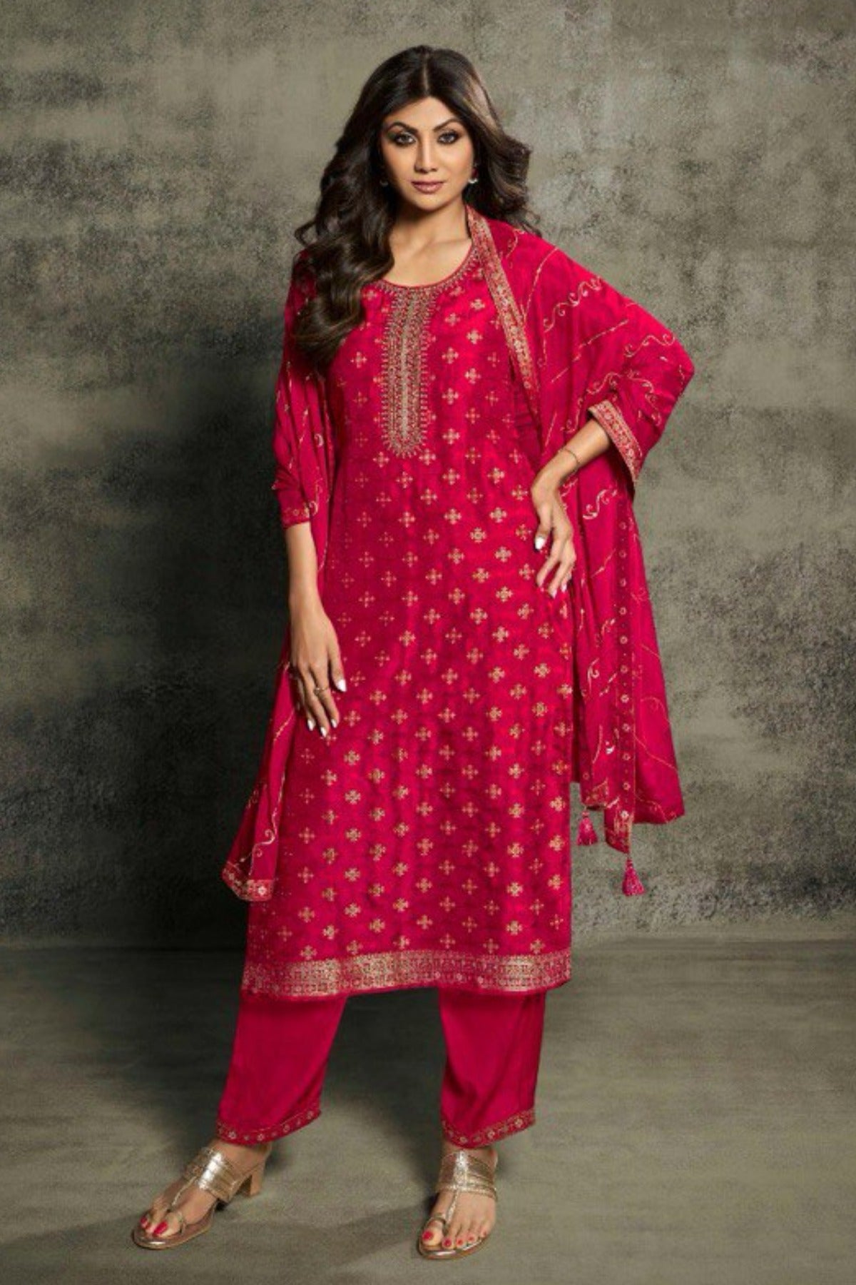 Shilpa Shetty Pure Jacquard Trouser Kameez Salwar Suit