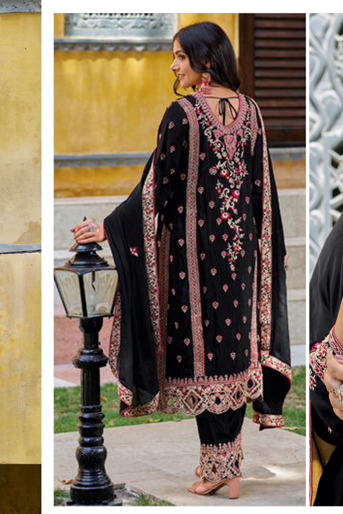 heavy embroidery work semi stitched chinon fabric pakistani suit with dupatta for women