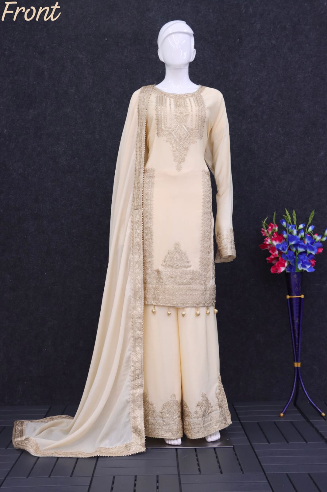 semi stitched / cream