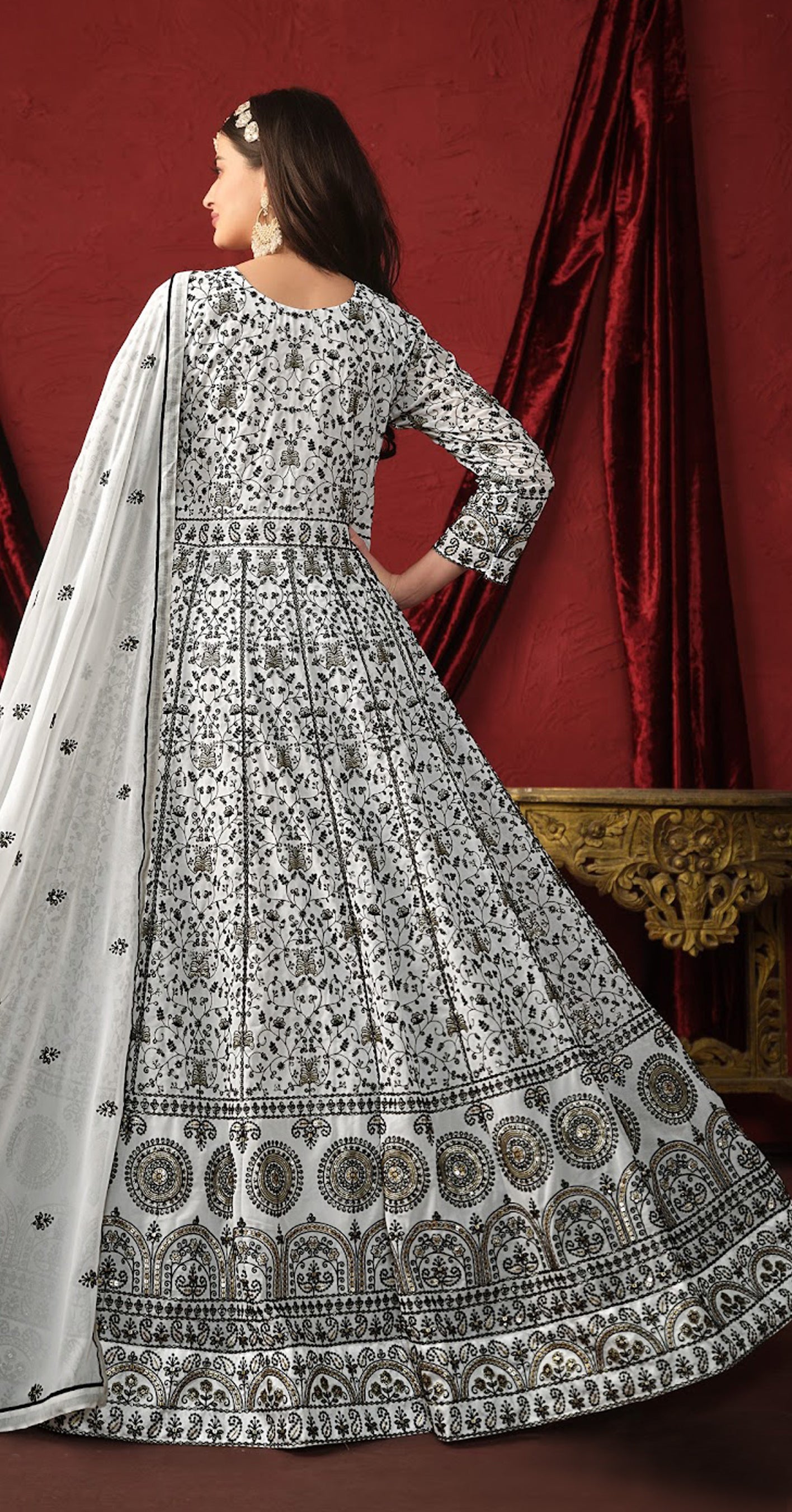 Embroidered Party Wear Semi Stitched Flaired Anarkali Gown For Women RUDRAPRAYAG