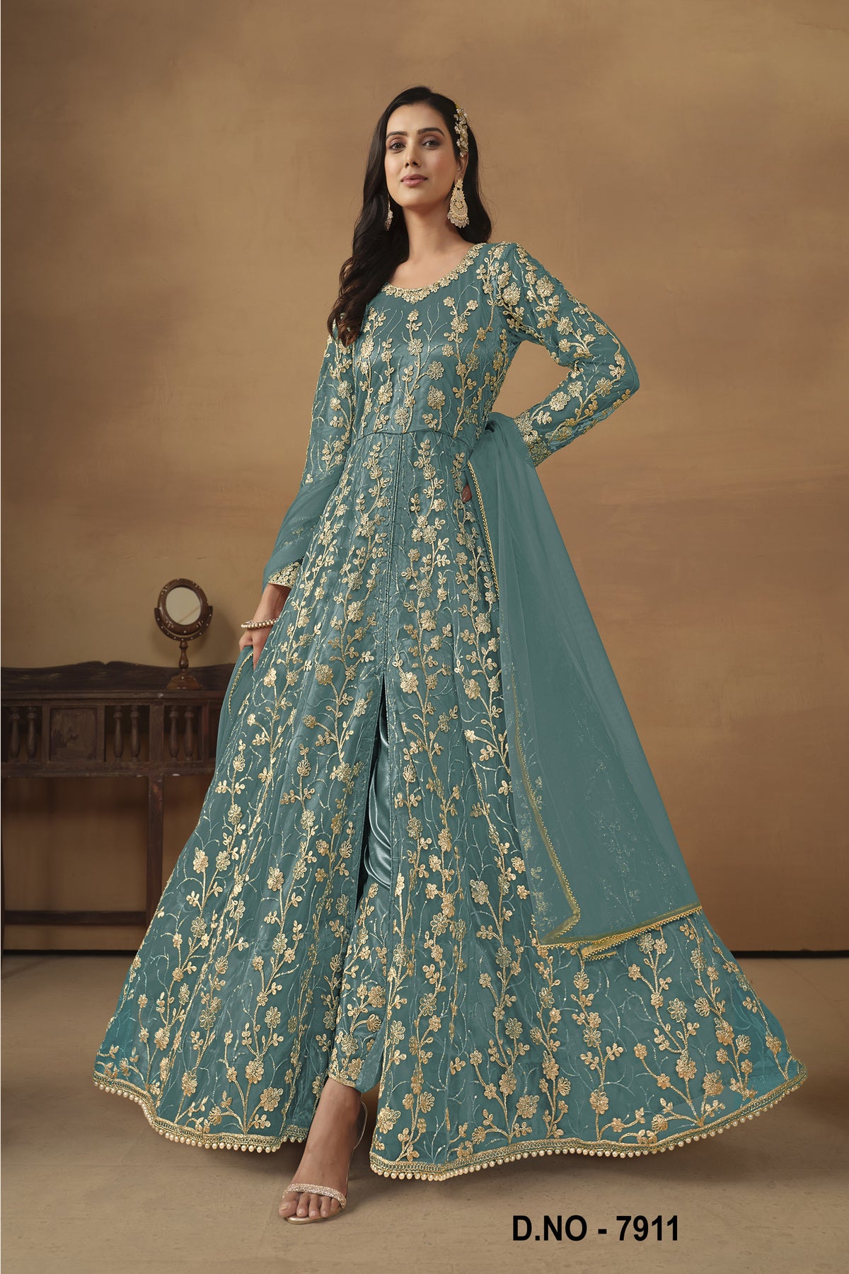 net and santoon embroidered cording sequence semi stitched anarkali gown for women