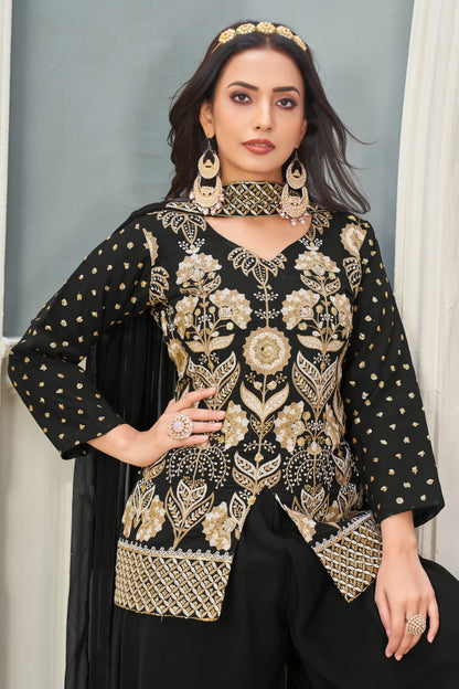 Heavy Work Black Color Stitched  Designer party Wear For Women
