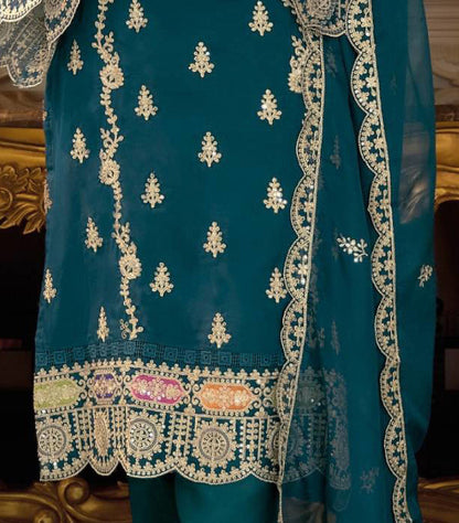 RUDRAPRAYAG Heavy Airtex Chinon Fabric With Heavy Embroidered Beads Work Semi Stitched Long Salwar Suit With Heavy Work Dupatta For Women